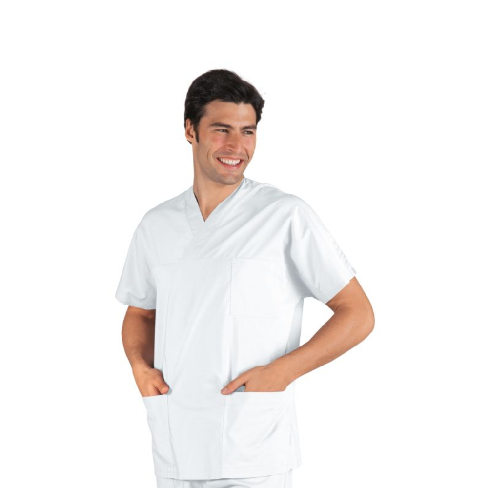 Casacca Collo a V Unisex Bianco Cotone - immagine 2