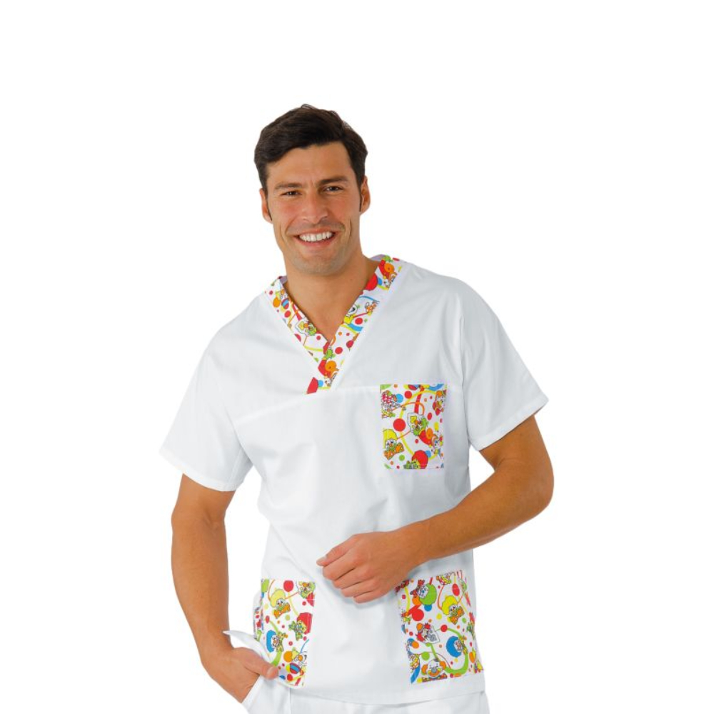 Casacca Collo a V Unisex Bianco e Fantasia - immagine 2