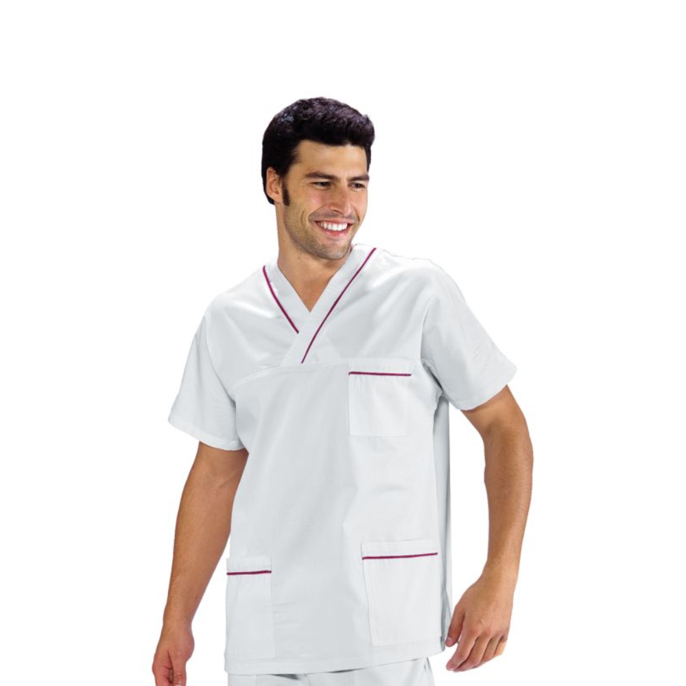 Casacca Collo a V Unisex Bianco e Bordeaux