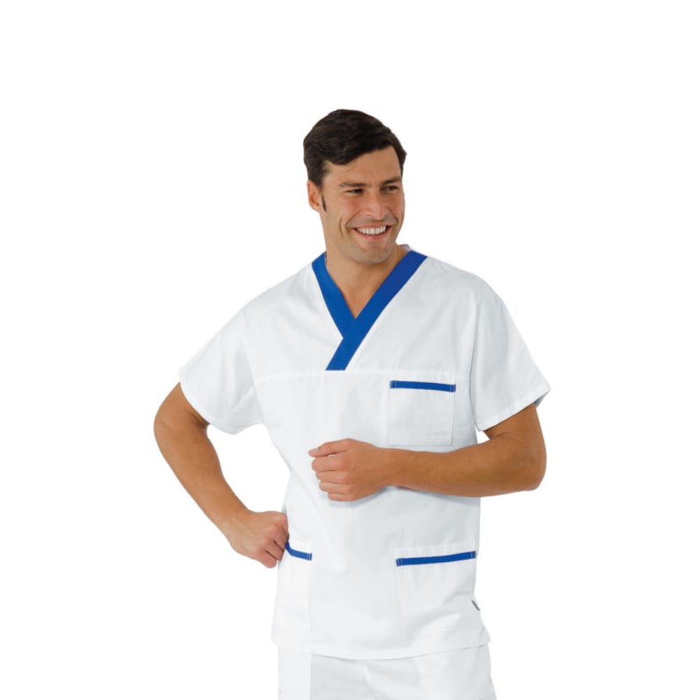 Casacca Collo a V Unisex Bianco e Blu