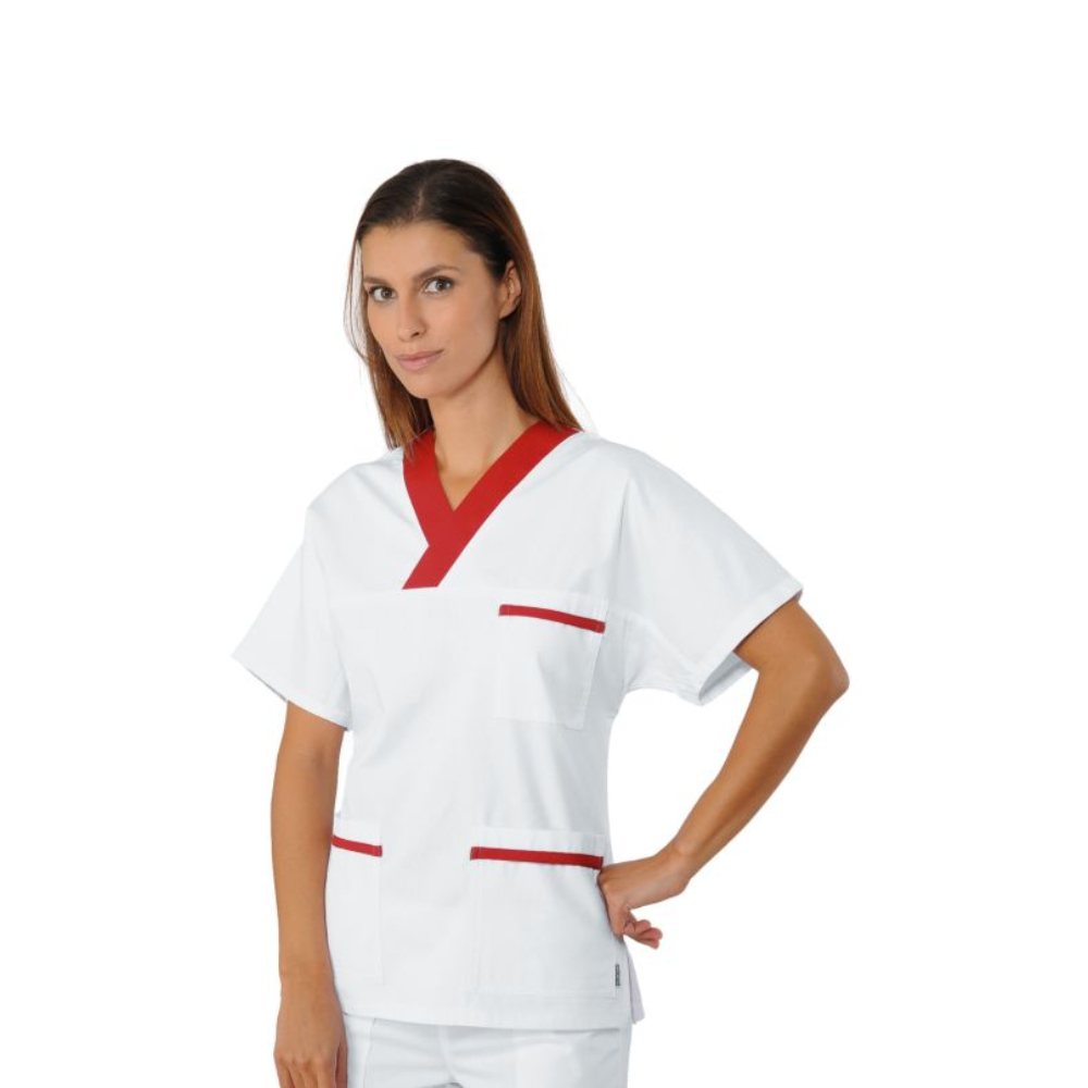 Casacca Collo a V Unisex Bianco e Bordeaux