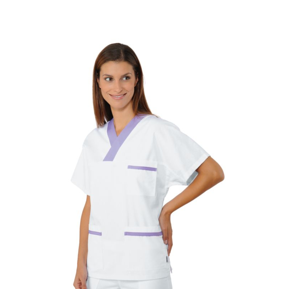 Casacca Collo a V Unisex Bianco e Lilla